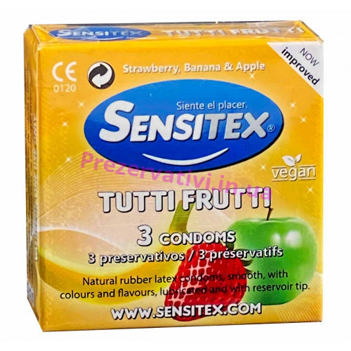 Презервативы Sensitex Tuttifrutti №3 ароматизированные разноцветные  - Фото№1