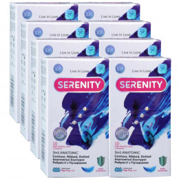 Блок презервативов Serenity 3in1 Anatomic анатомические точки и рёбра 80шт (8 пачек по 10шт)