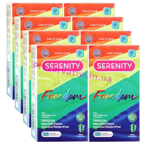 Блок презервативов Serenity Freedom с обильной смазкой 80шт (8 пачек по 10шт) - Фото№1
