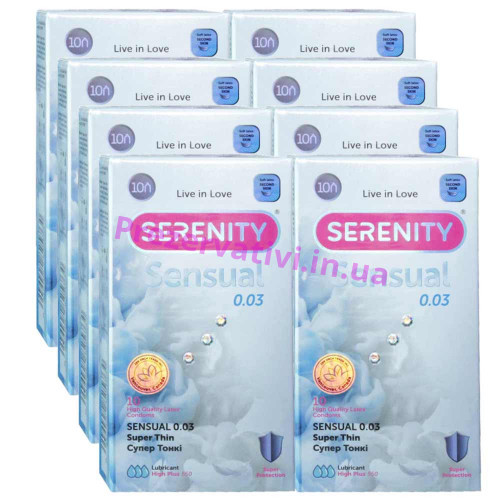 Блок презервативов Serenity Sensual 0.03 супер тонкие 80шт (8 пачек по 10шт) - Фото№1