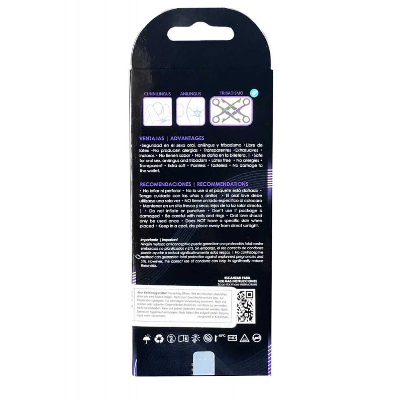 Біла упаковка UNIQ Oral Dental Dam з трьома масками без латексу, фіолетові акценти