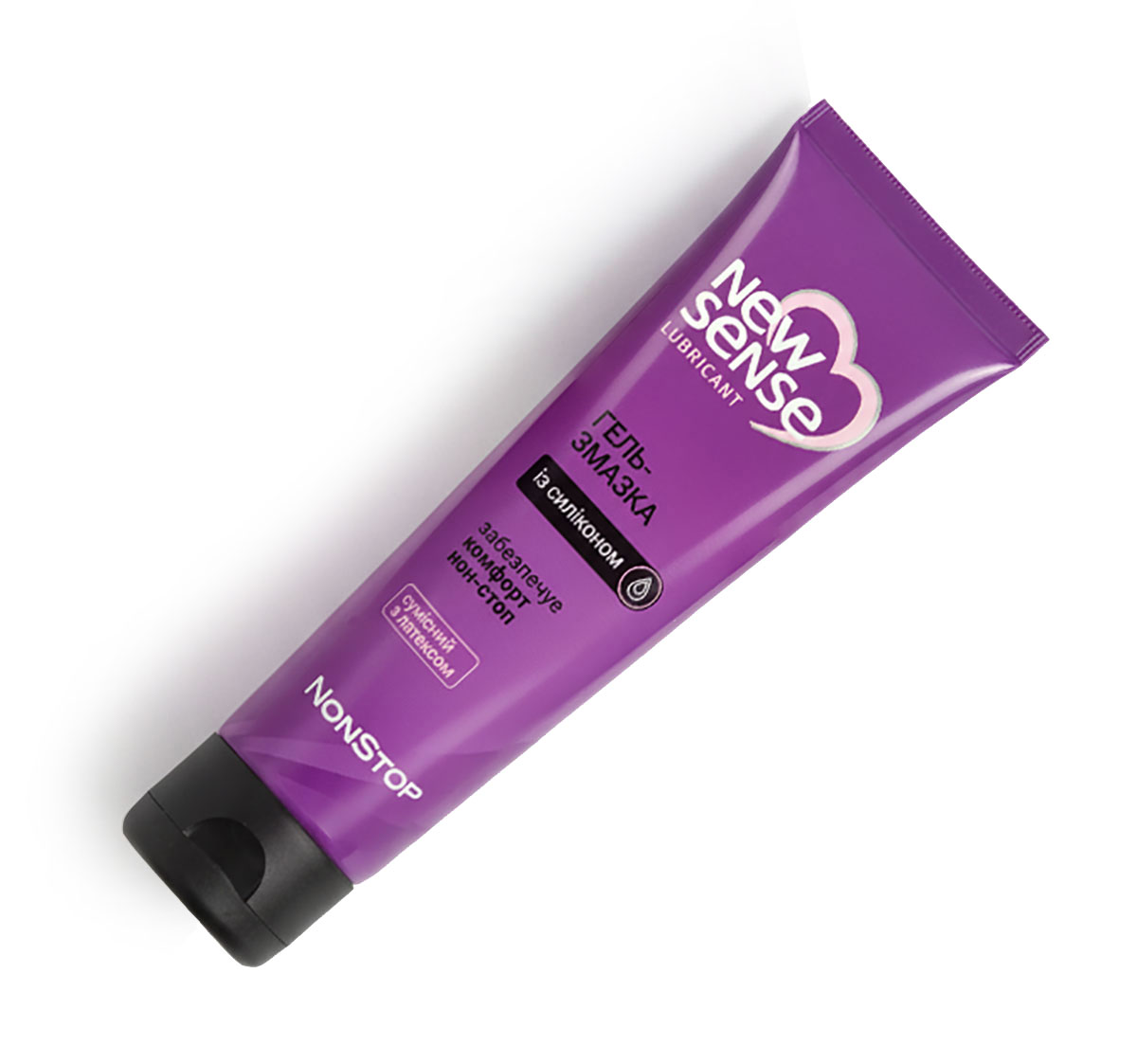 Два прозорі флакони гелю NewSense NonStop з фіолетовими та рожевими етикетками, 2*100 мл