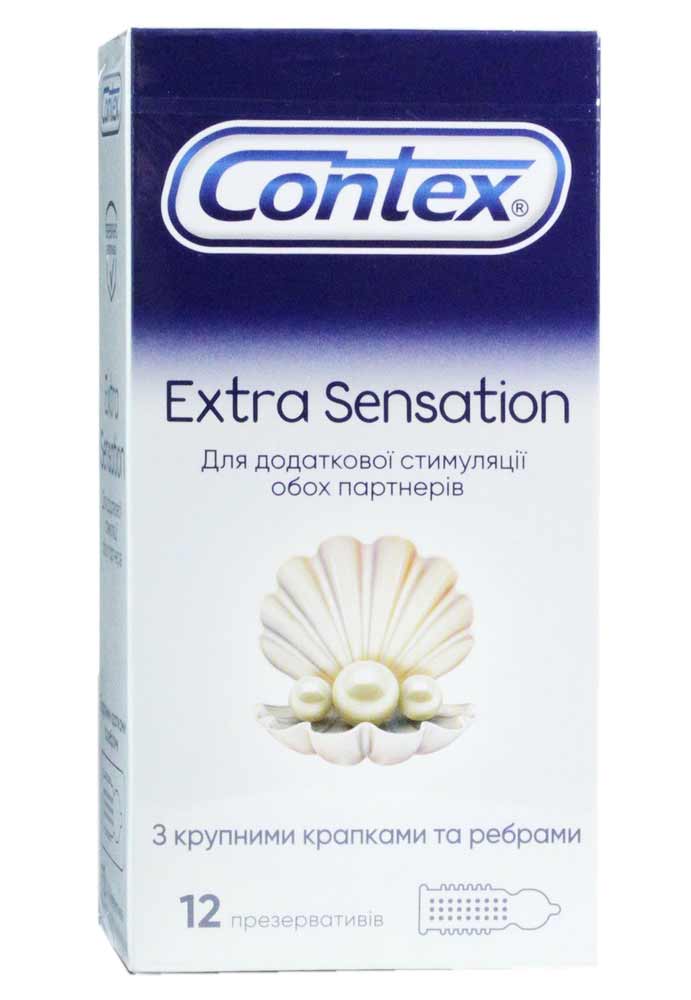 Темно-синяя коробка Contex Extra Sensation 12 шт с оранжевыми и белыми надписями