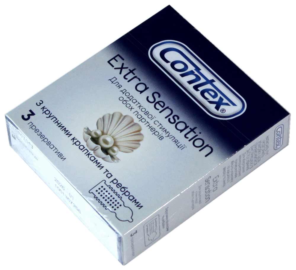 Синя картонна упаковка Contex Extra Sensation 3шт з рельєфними точками та кільцями