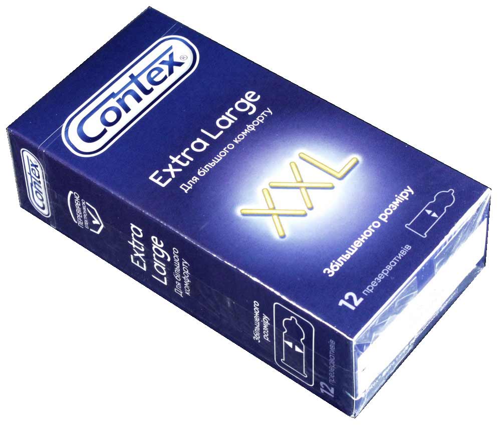Великий сріблястий напис XXL на синій коробці Contex Extra Large 12 штук