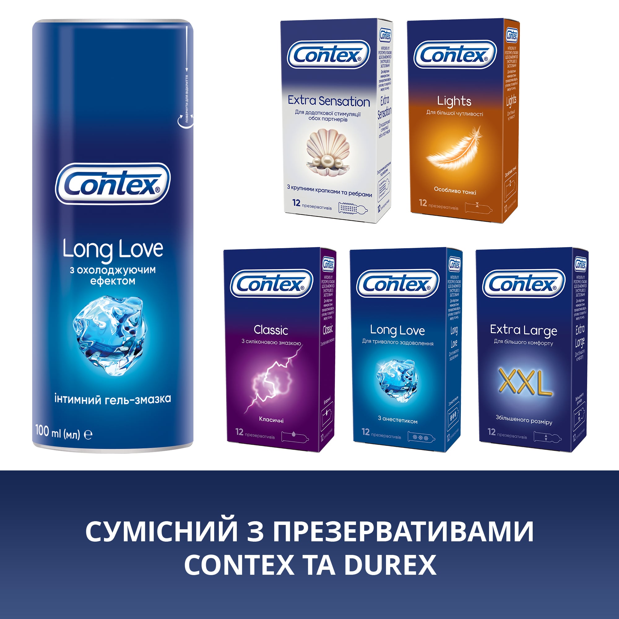 Синий тюбик Contex Long Love 100мл с белой крышкой и надписью long love