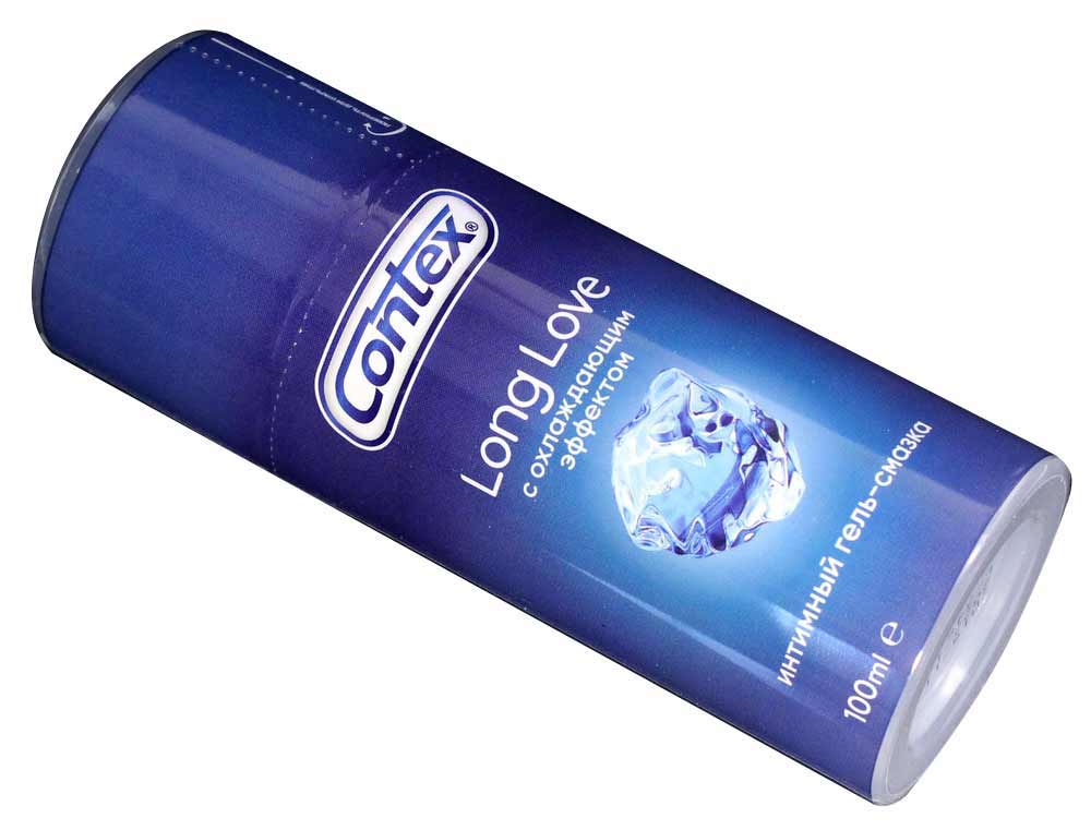 Синий тюбик Contex Long Love 100мл с белой крышкой и серебристой надписью