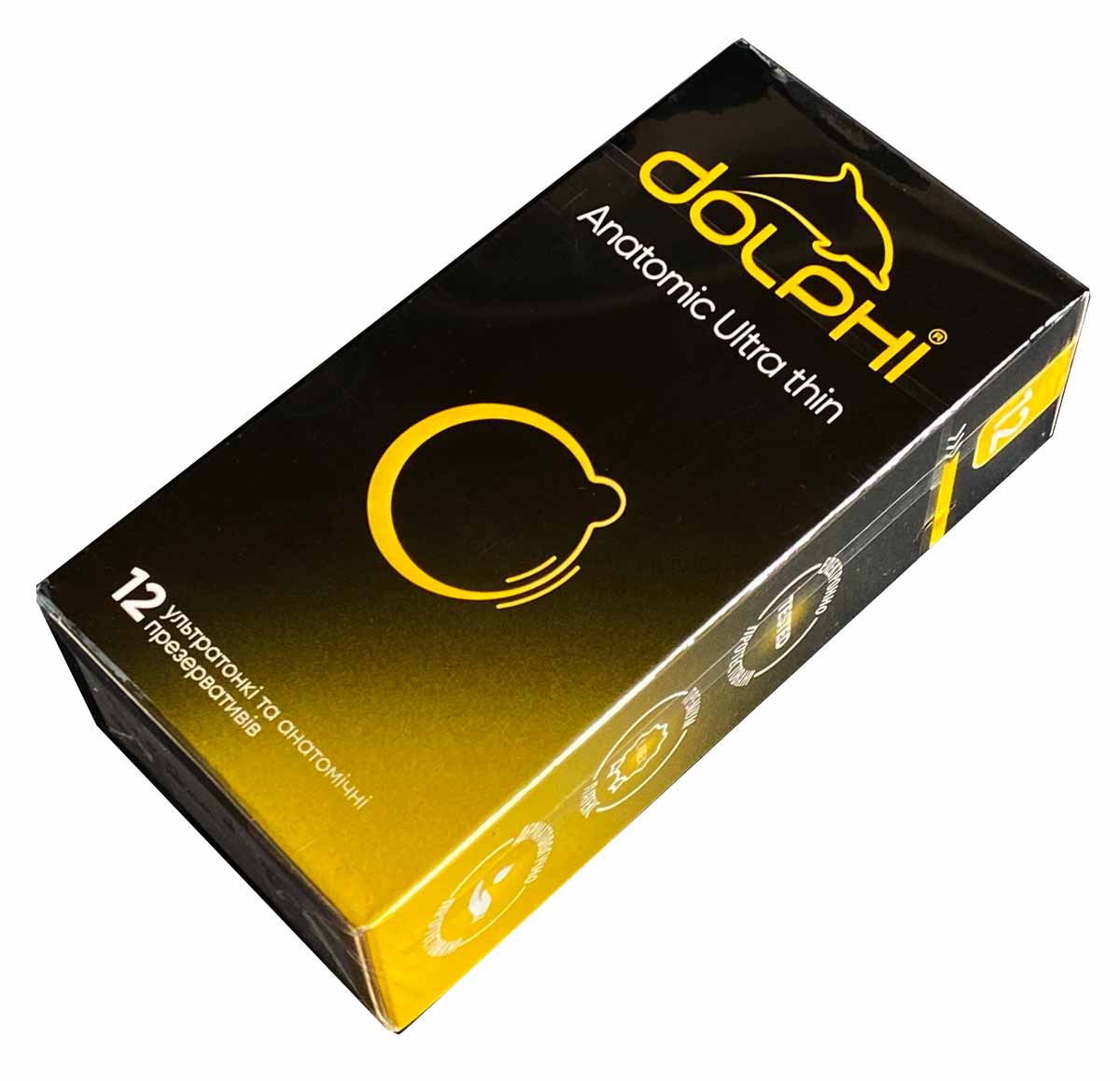 Синя упаковка Dolphi Anatomic ultra thin з білим написом та позначкою 12 шт