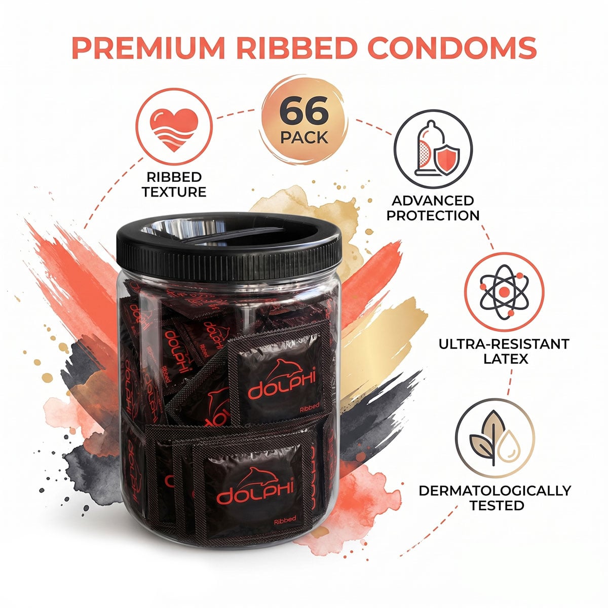 Презервативи Dolphi Ribbed 66 шт у великій банці⚡️Prezervativi.in.ua - 3