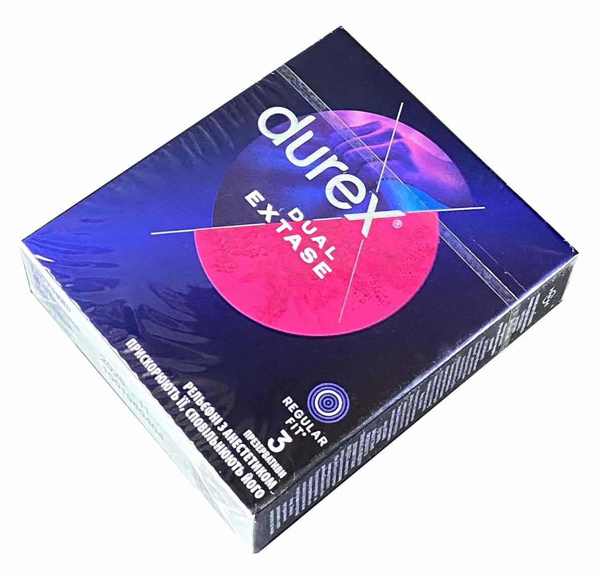 Дванадцять коробок Durex Dual Extase 3 шт із синьо-рожевим дизайном упаковки