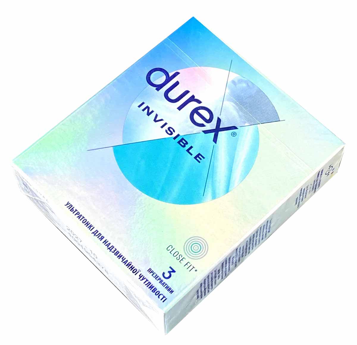 Прозрачные упаковки Durex Invisible с синим и серебристым логотипом, 12 пачек по 3 шт