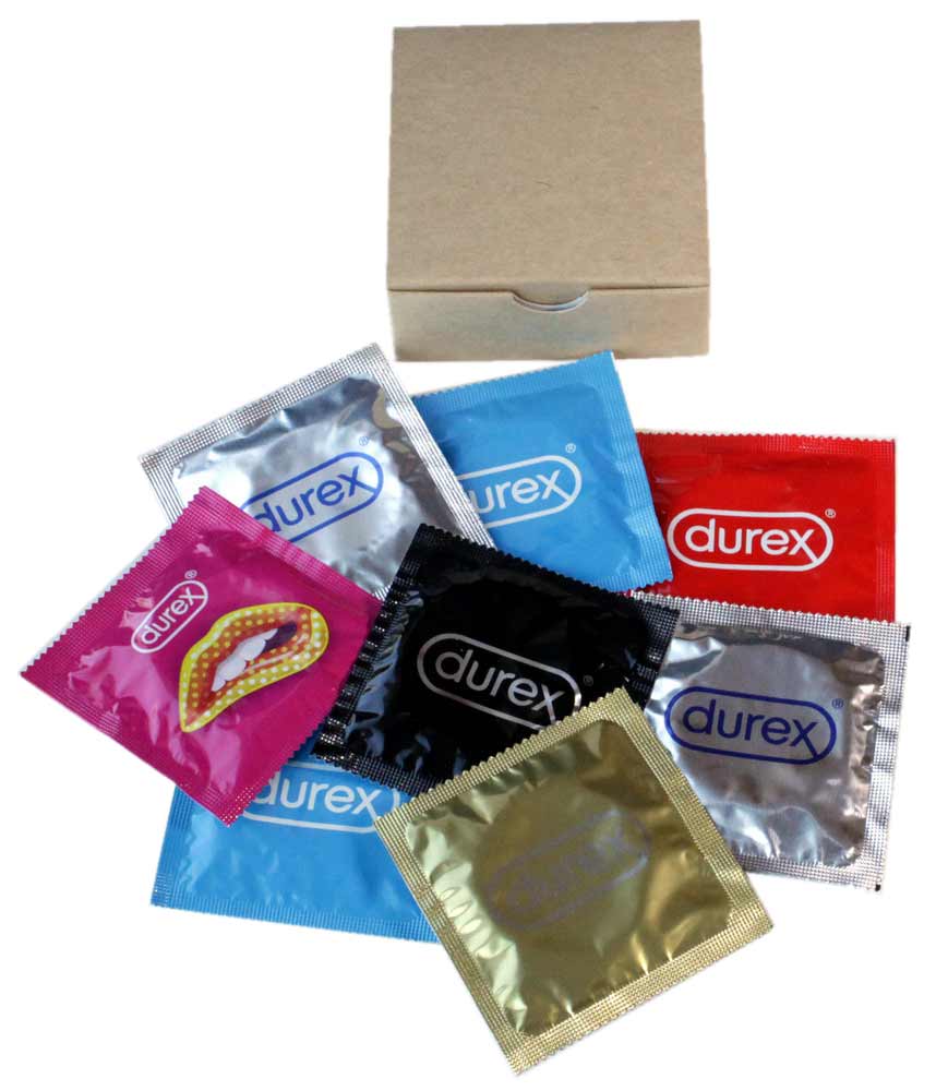 Кольорові упаковки презервативів Durex різних видів з написом Mix 8 штук