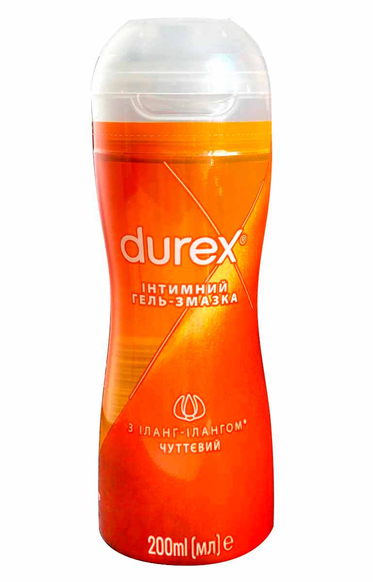 Прозорий флакон із червоним ковпачком, напис Durex Play Massage 2 в 1 Sensual 200 мл