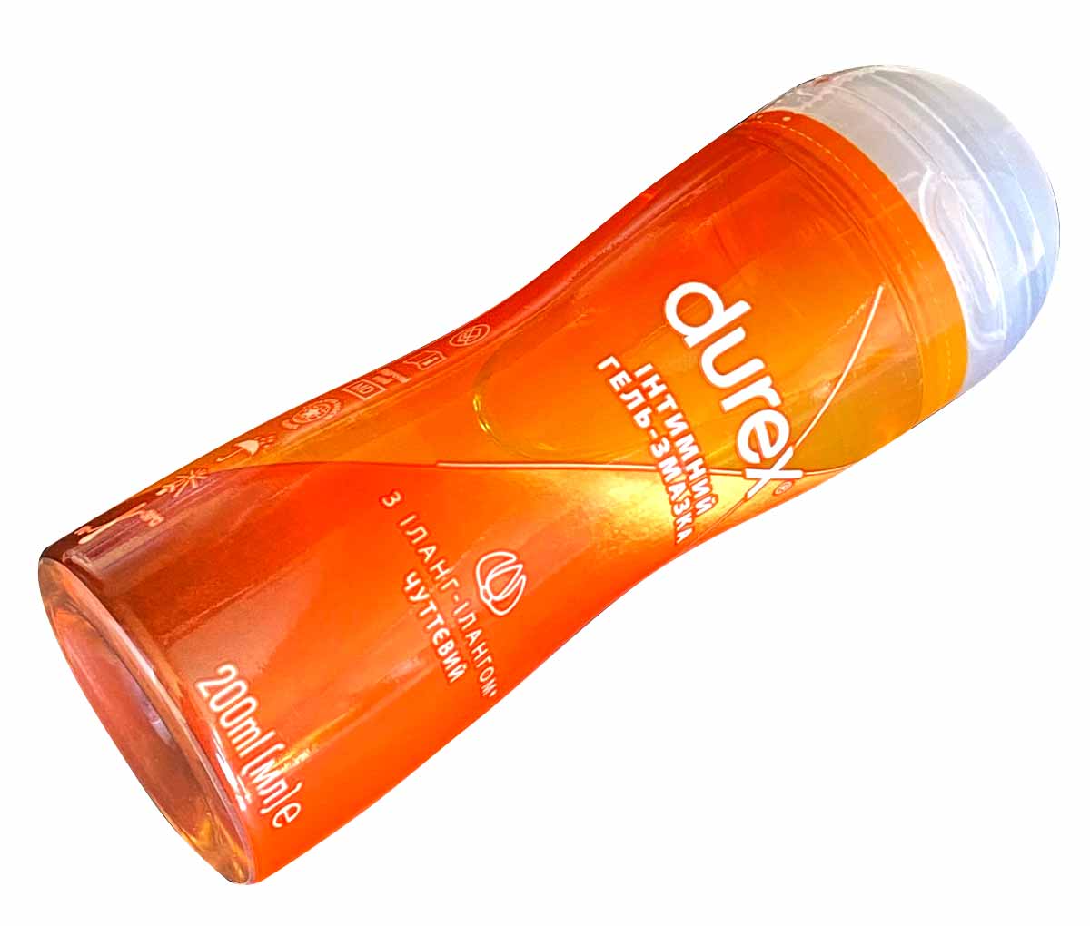 Прозорий флакон з рожевим гелем Durex Play Massage 2 в 1 Sensual 200 мл, великий логотип Durex