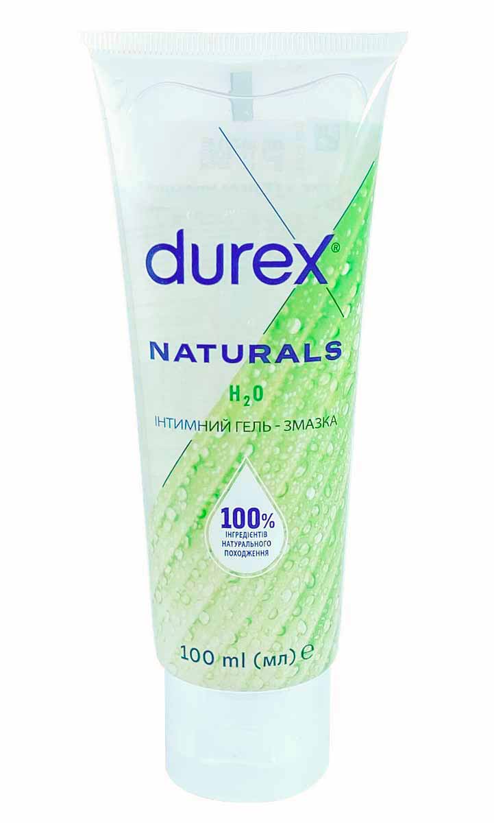 Прозрачный пластиковый флакон с зелёной крышкой, надпись Durex Naturals 100мл