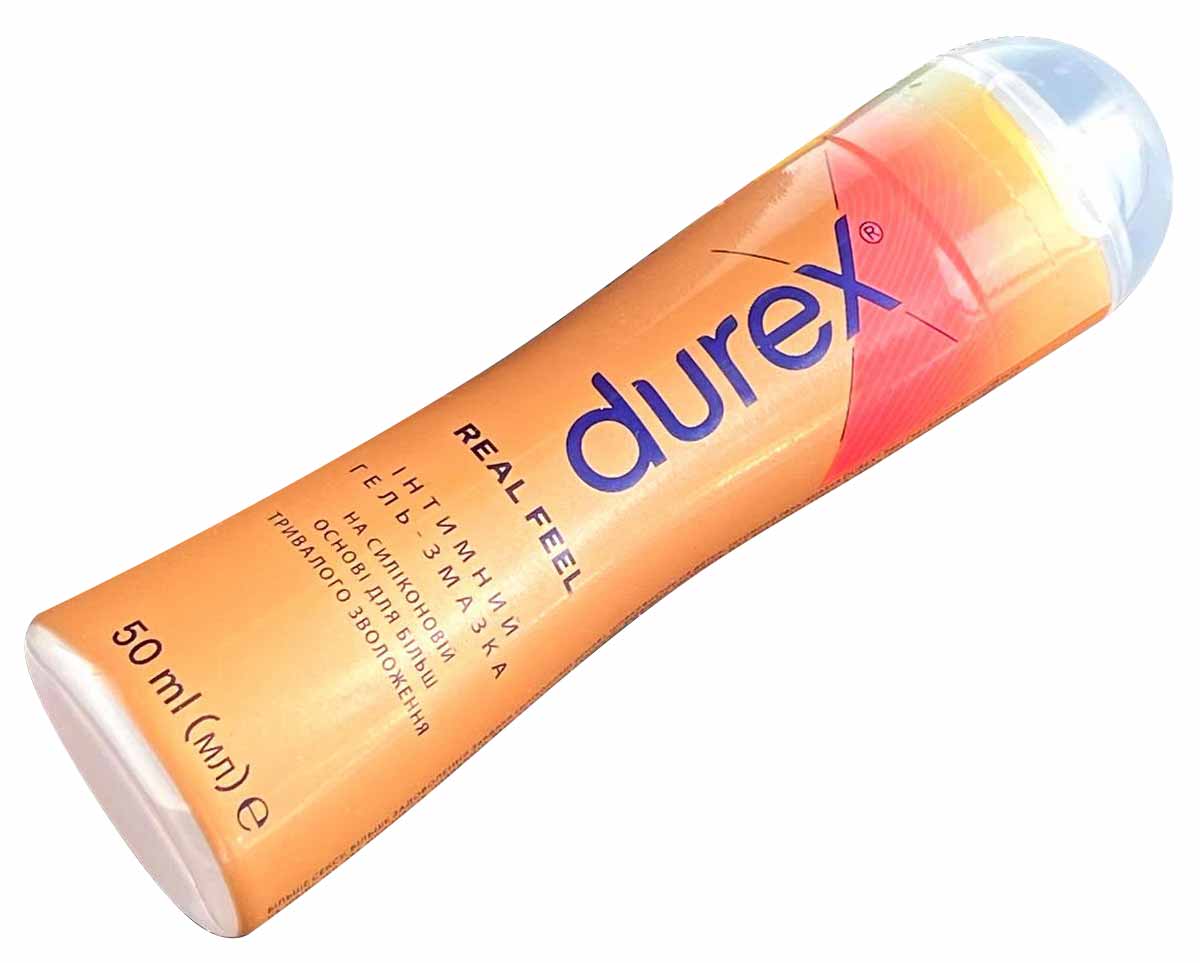 Прозрачный флакон с красно-золотистой крышкой Durex Play Real Feel 50мл