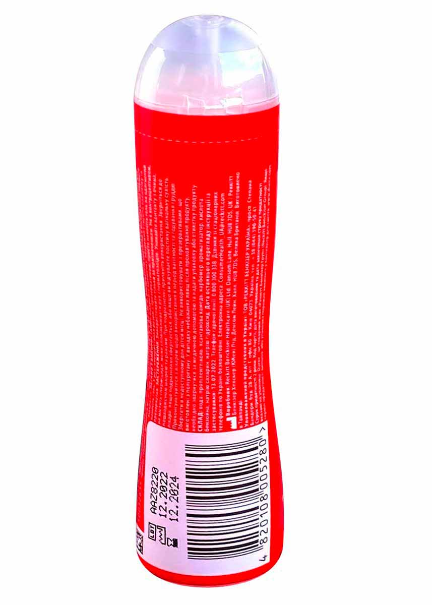 Прозрачный пластиковый флакон с красной крышкой, клубничный вкус, объем 50 мл