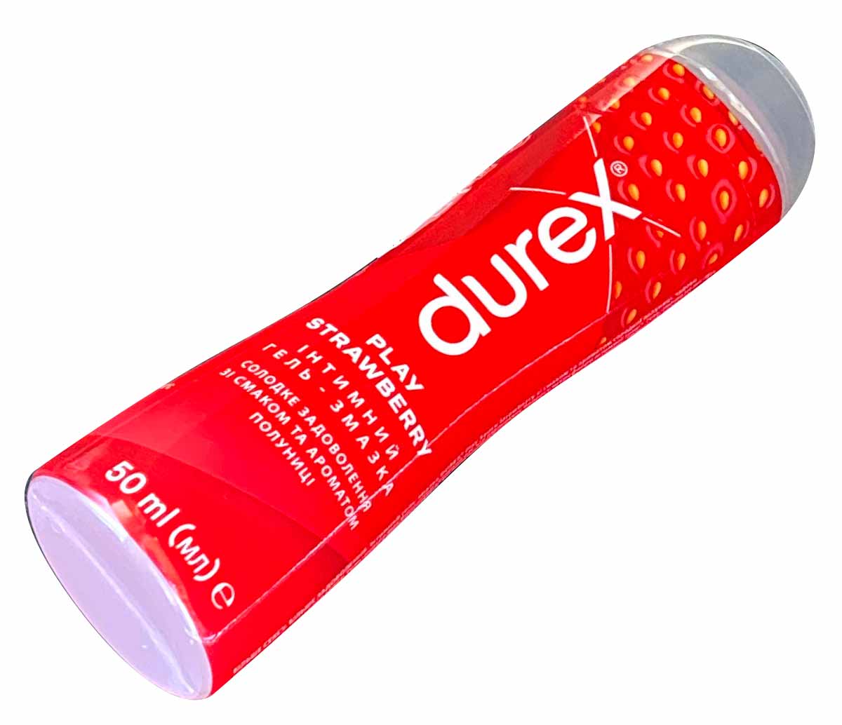 Прозрачный флакон с красной крышкой Durex Sweet Strawberry, объем 50 мл