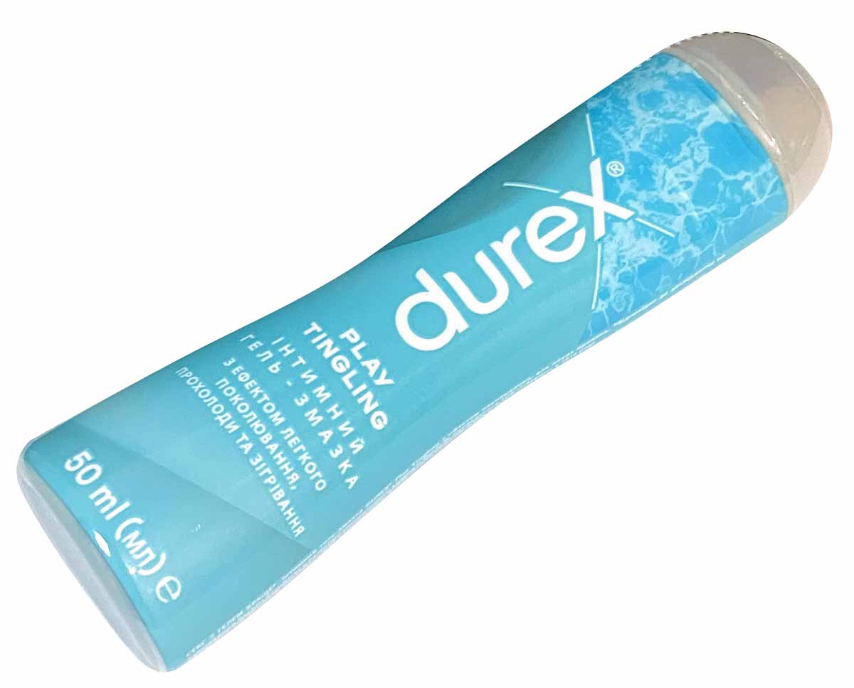 Бірюзова пляшка лубриканта Durex Play Tingling зі сріблястим ковпачком 50мл