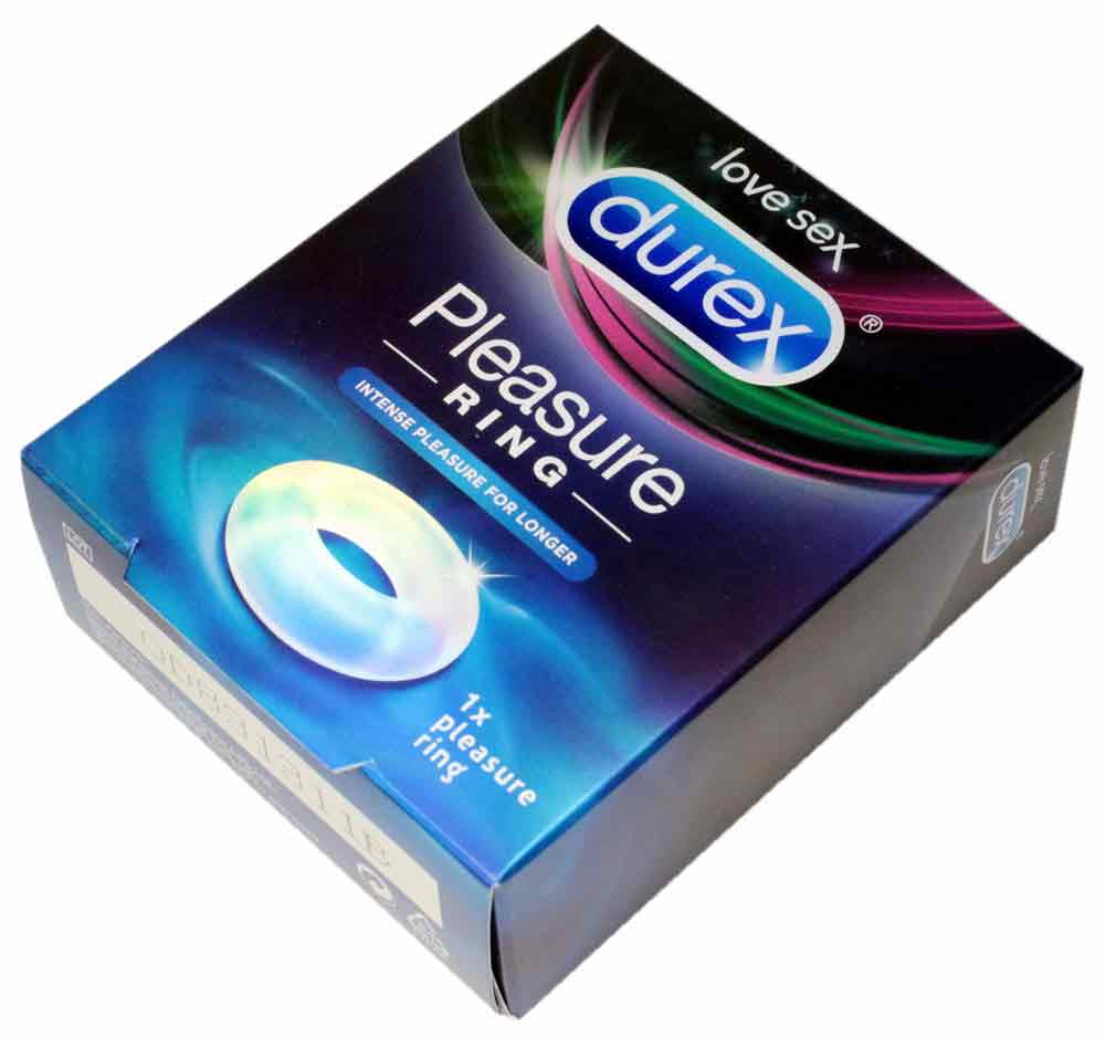 Синяя упаковка Durex Pleasure Ring с изображением эрекционного кольца и логотипом