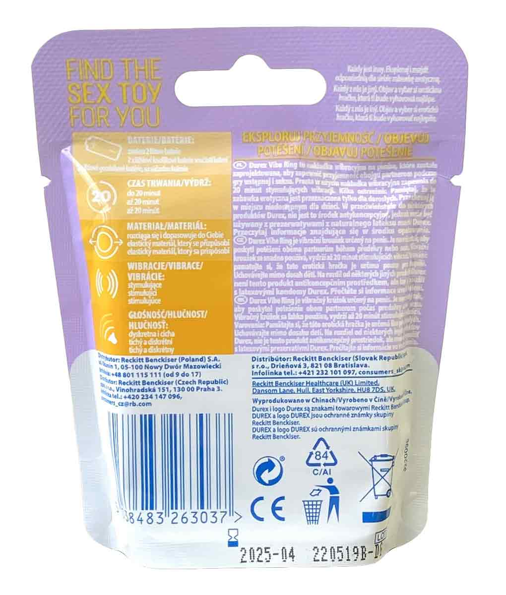 Прозорий силіконовий вібраційний кільце Durex Vibe ring на білому фоні