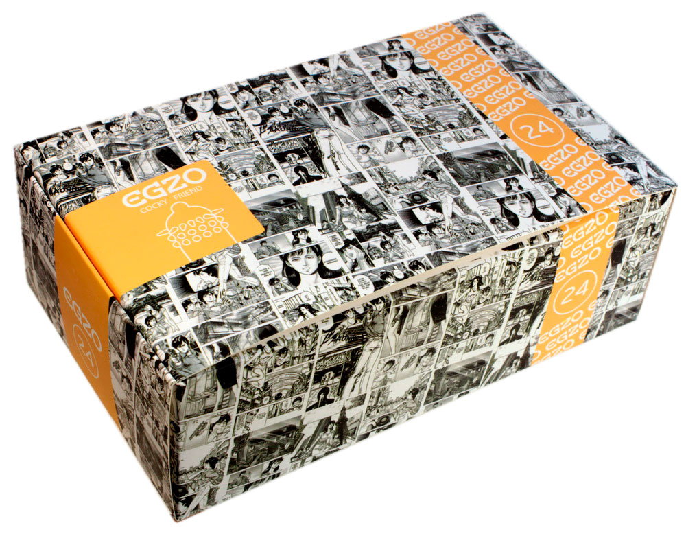 Ярко-оранжевая упаковка EGZO Lucky Dude с надписью и рисунком презерватива с усиками, 1 шт