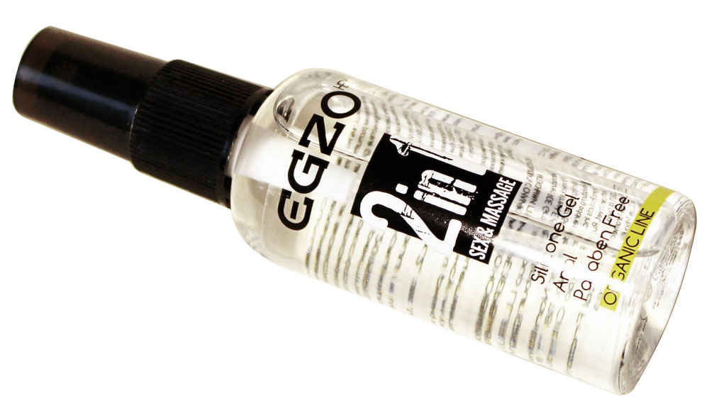 Прозрачный пластиковый флакон EGZO HEY с черной дозирующей помпой и фиолетовой этикеткой 50 мл