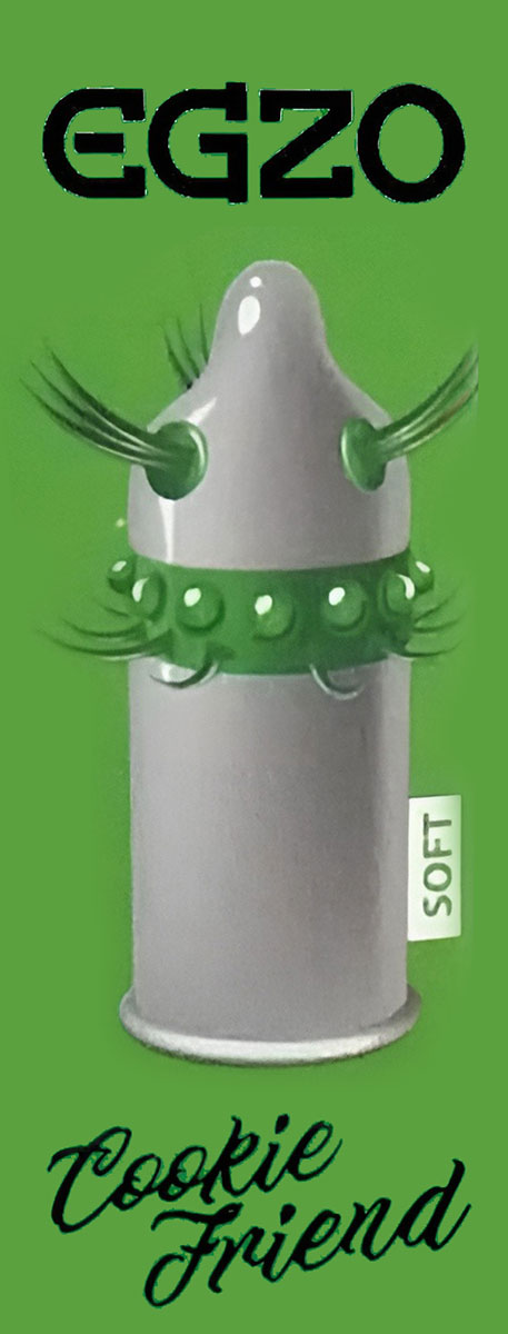 Белая коробка EGZO Cocky Friend с изображением презерватива с усиками, 1 штука