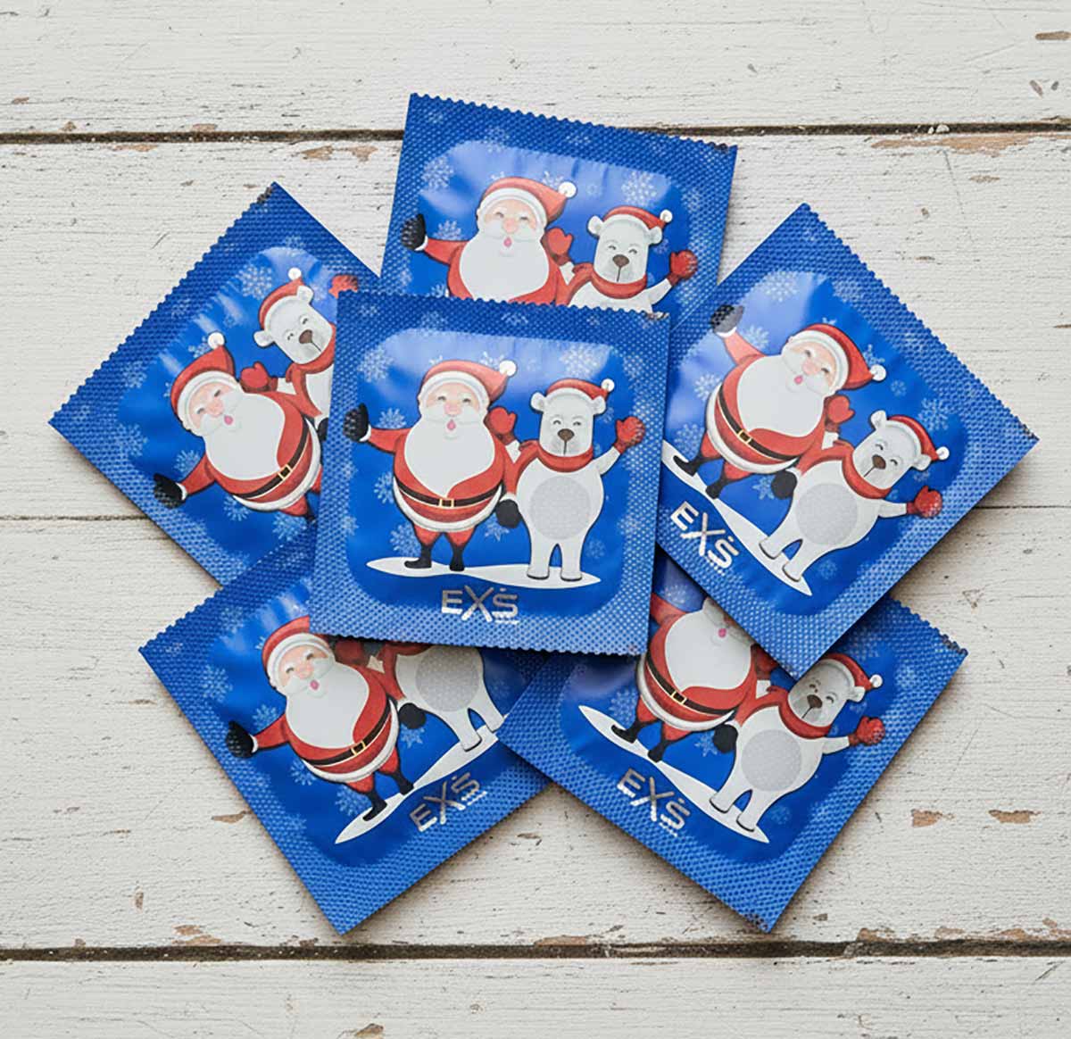 Чорна коробка з яскравим новорічним дизайном та написом EXS New Year, 6 штук