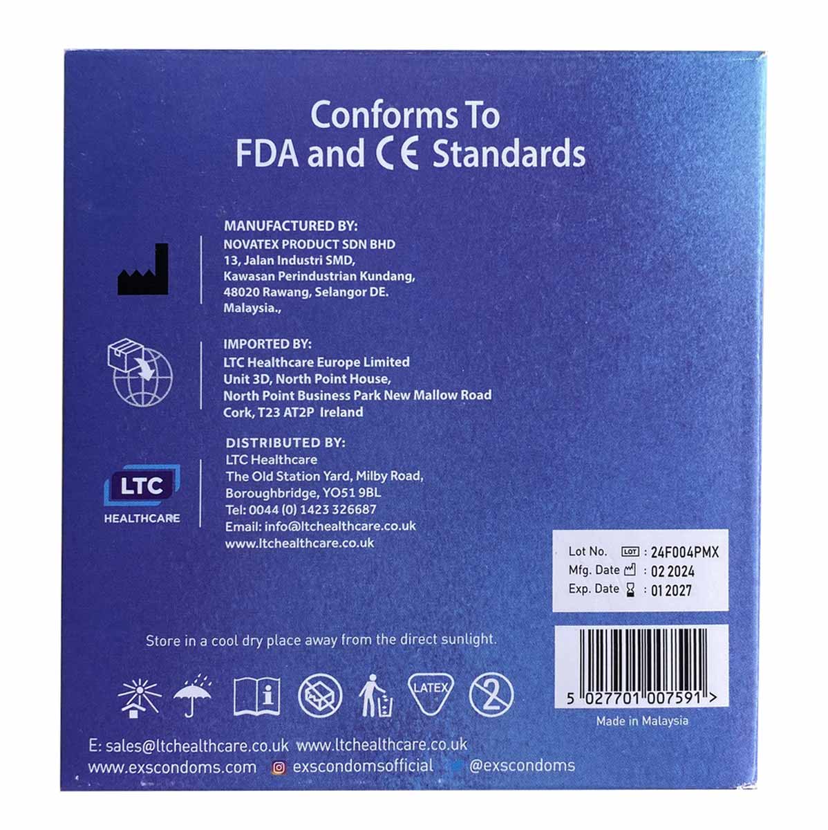 Фіолетова упаковка EXS Oral Latex Dam зі смаком винограду, три серветки у блоці