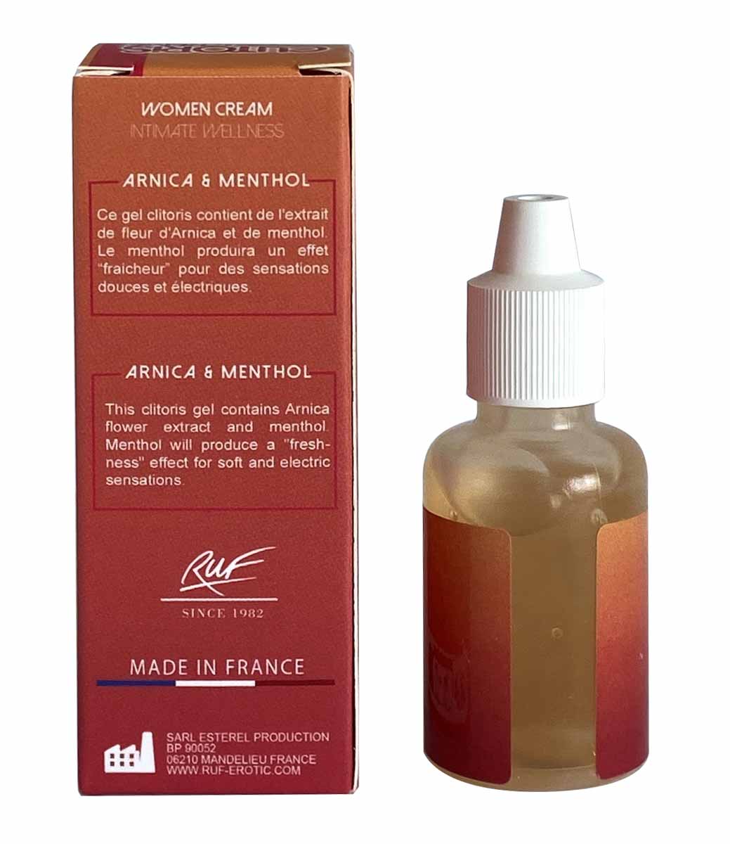 Білий тюбик Clitoris Creme 20мл з рожевими та сірими написами на білому фоні