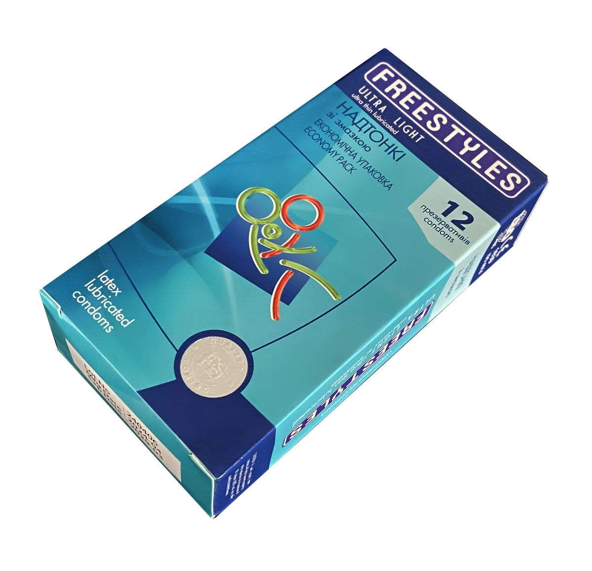 Темно-синяя упаковка FREESTYLES Ultra Light 12 шт с серебристым логотипом и надписью super thin
