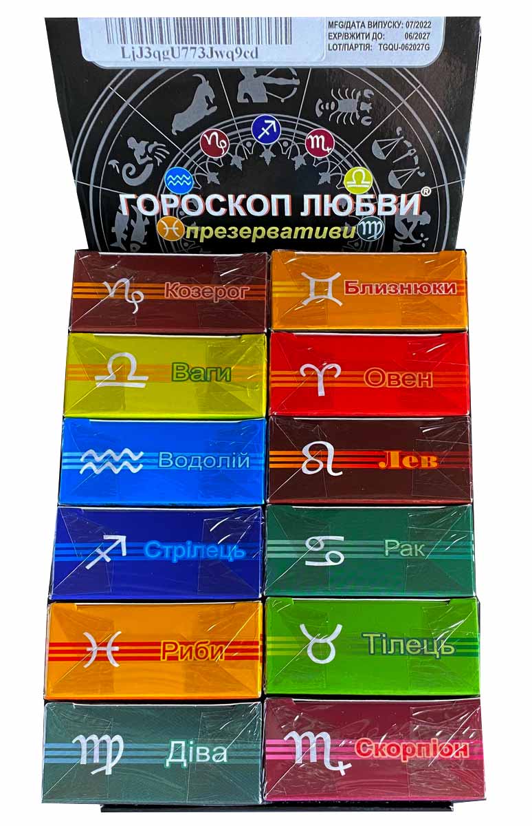 Несколько разноцветных упаковок презервативов Гороскоп любви с зодиакальными знаками