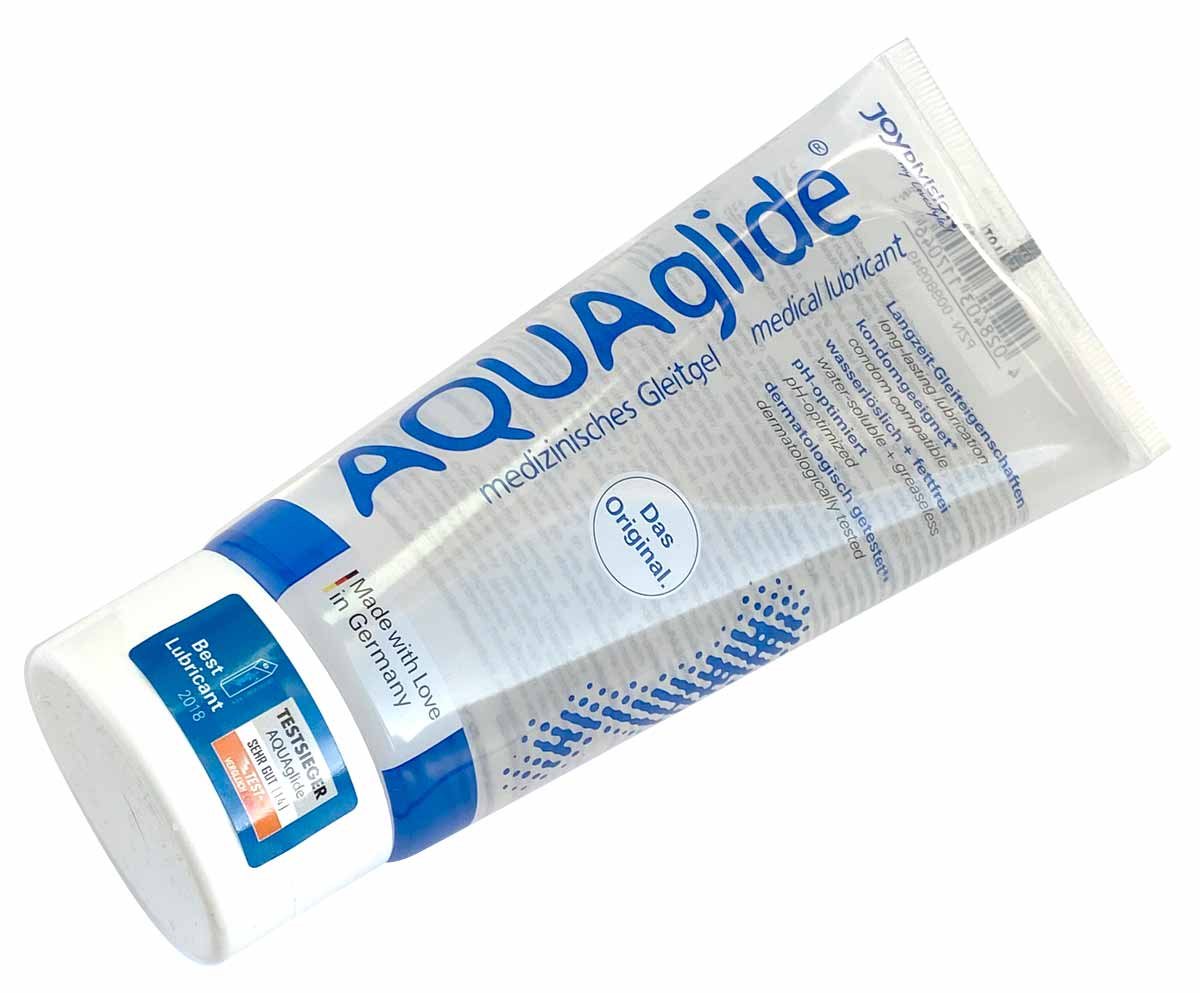 Прозорий флакон із синьою етикеткою JoyDivision Aquaglide 200 мл з білим дозатором