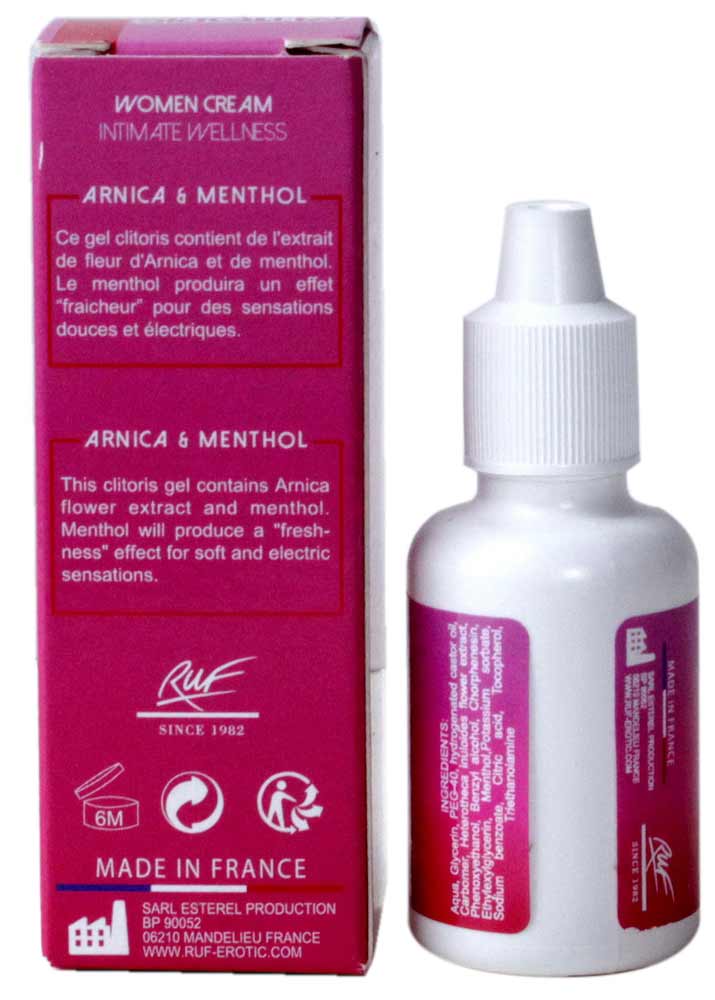 Білий тюбик із рожевою кришкою та написом Clitoris creme 20мл на білому фоні