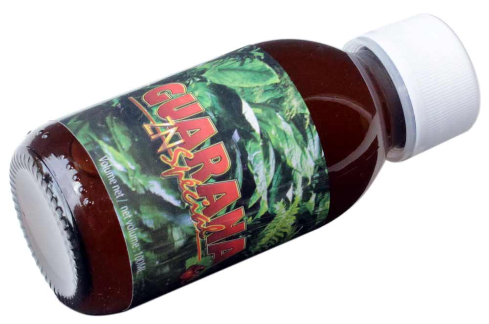 Прозорий флакон із червоною рідиною RUF Guarana ZN Special 100 мл на білому фоні