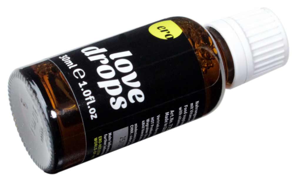 Прозорий флакон з рідиною 30 мл та білою етикеткою ERO by HOT Love Drops для двох