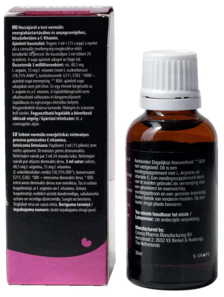 Чорний флакон з білою етикеткою та написом Spanish Love Drops Secrets 30 мл