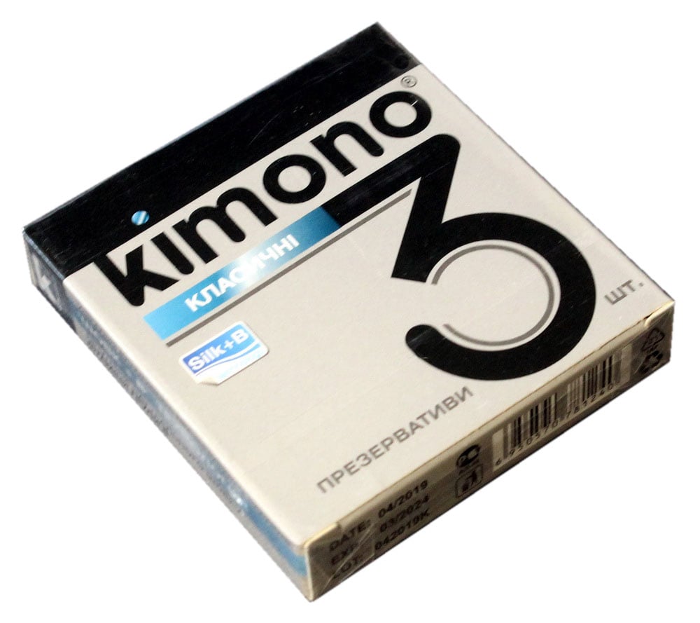 Синий фон с серебристой коробкой Kimono Classic 3 презерватива