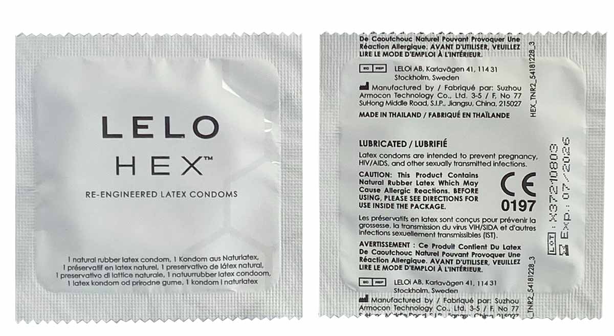 Біла коробка з гексагональним візерунком та написом Lelo HEX Original 36 шт