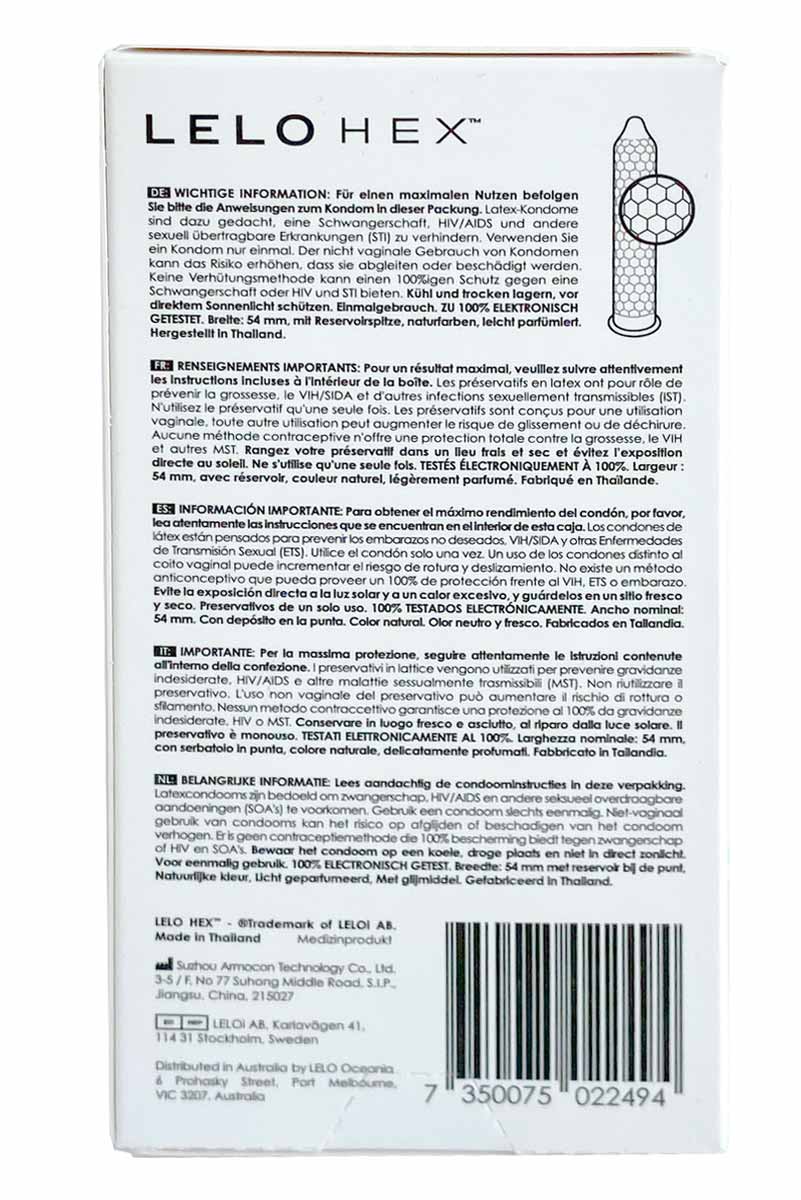 Світло-сіра упаковка Lelo HEX Original з гексагональним візерунком та написом 12 шт