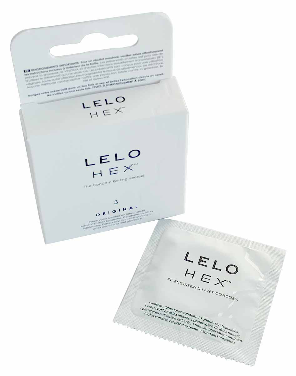 Белая коробка с гексагональным узором и надписью Lelo HEX Original 3шт