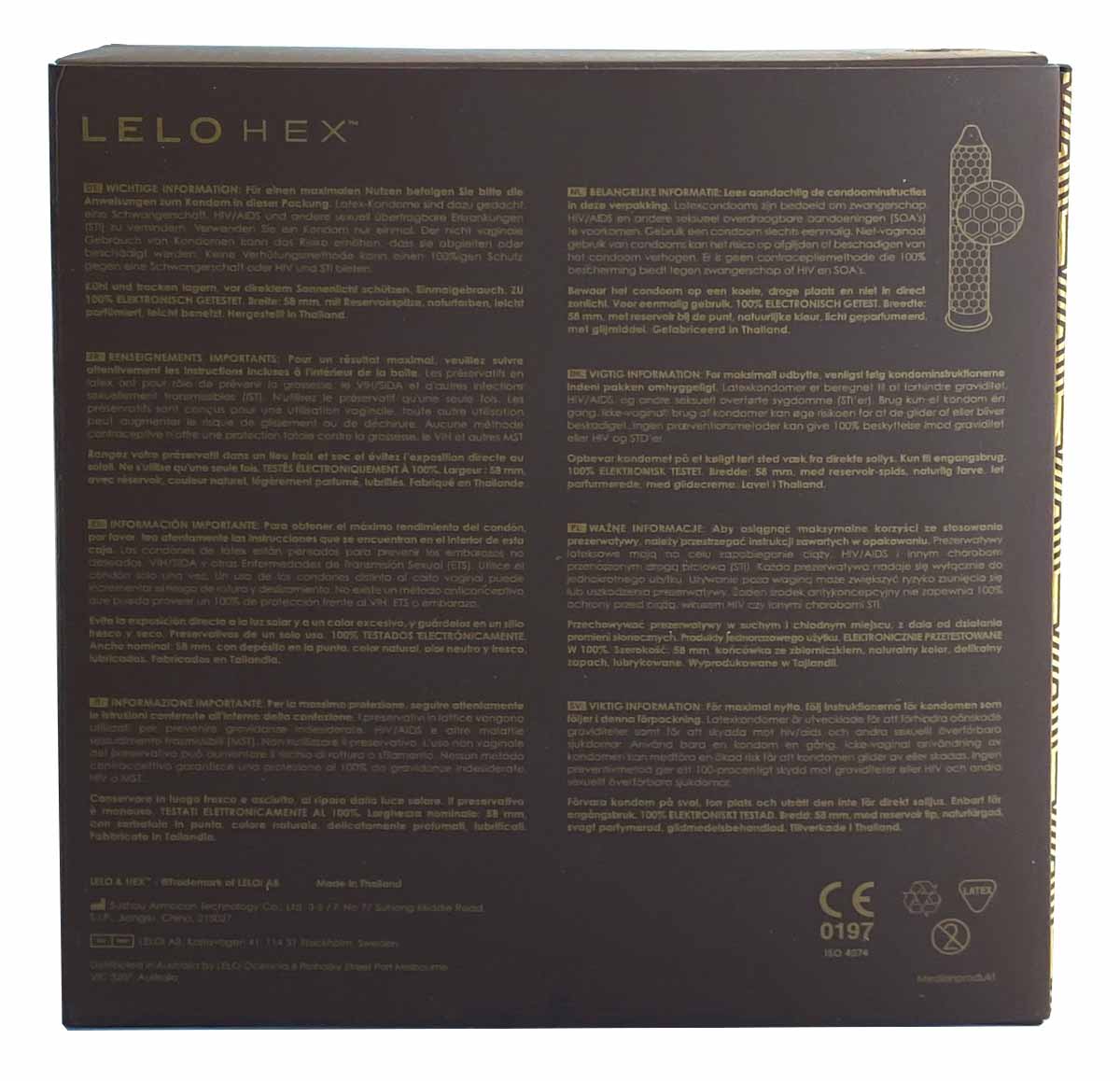 Темно-сіра коробка Lelo HEX Respect XL з жовтим гексагональним візерунком, 36 штук