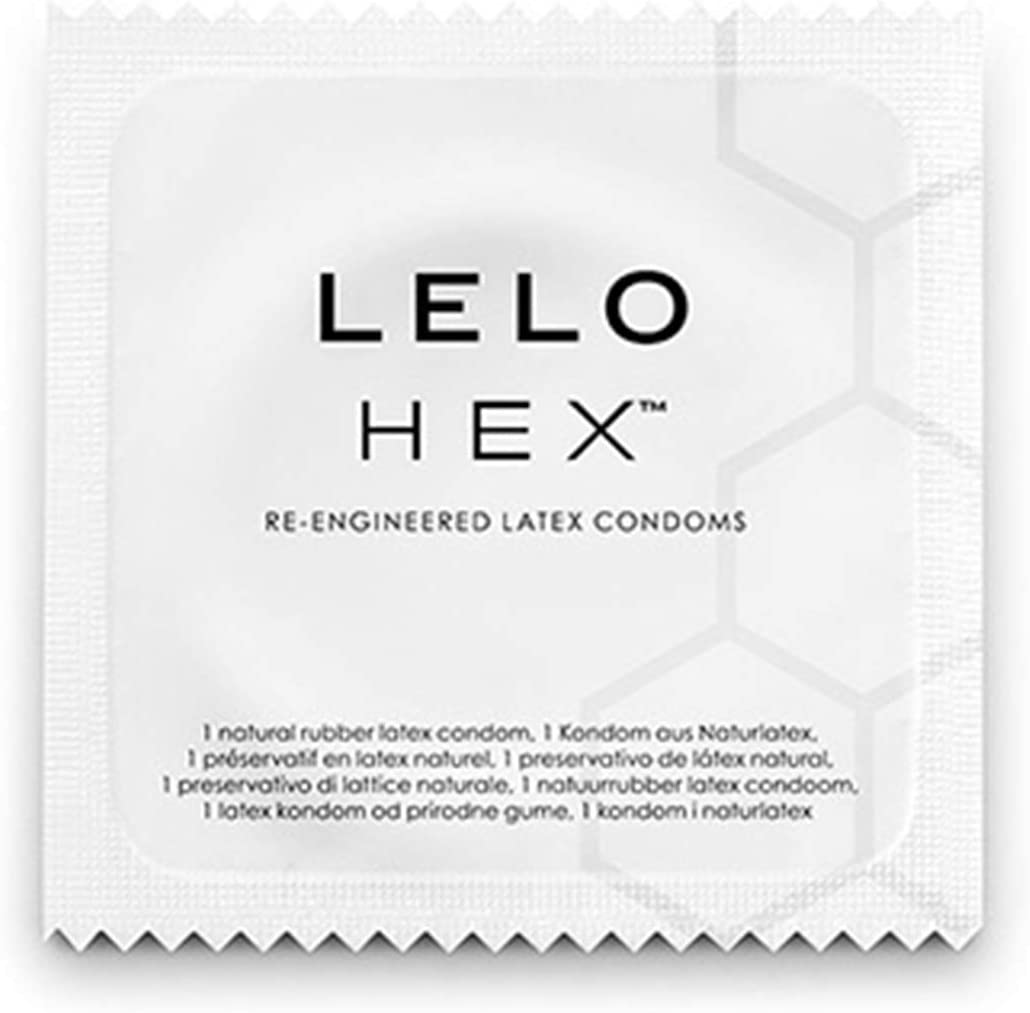 Світло-сіра упаковка з гексагональним візерунком та написом Lelo HEX Original 36шт