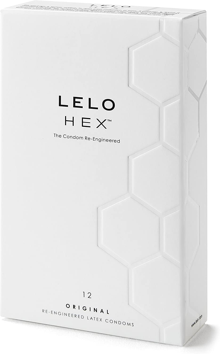 Світло-сіра коробка Lelo HEX Original з гексагональним візерунком та написом 12 шт