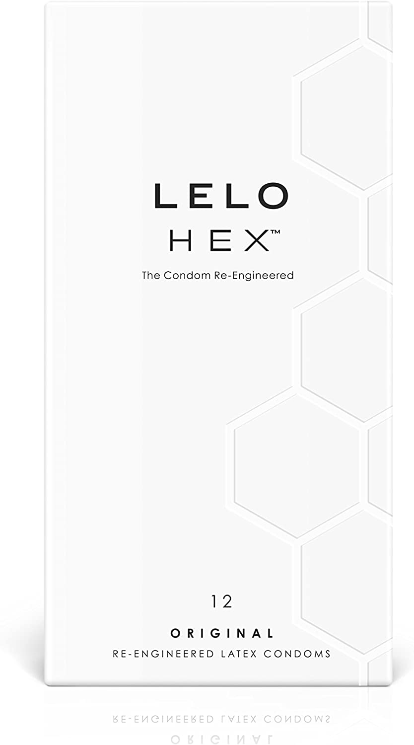 Світло-сіра упаковка Lelo HEX Original з гексагональним візерунком та написом 12 шт