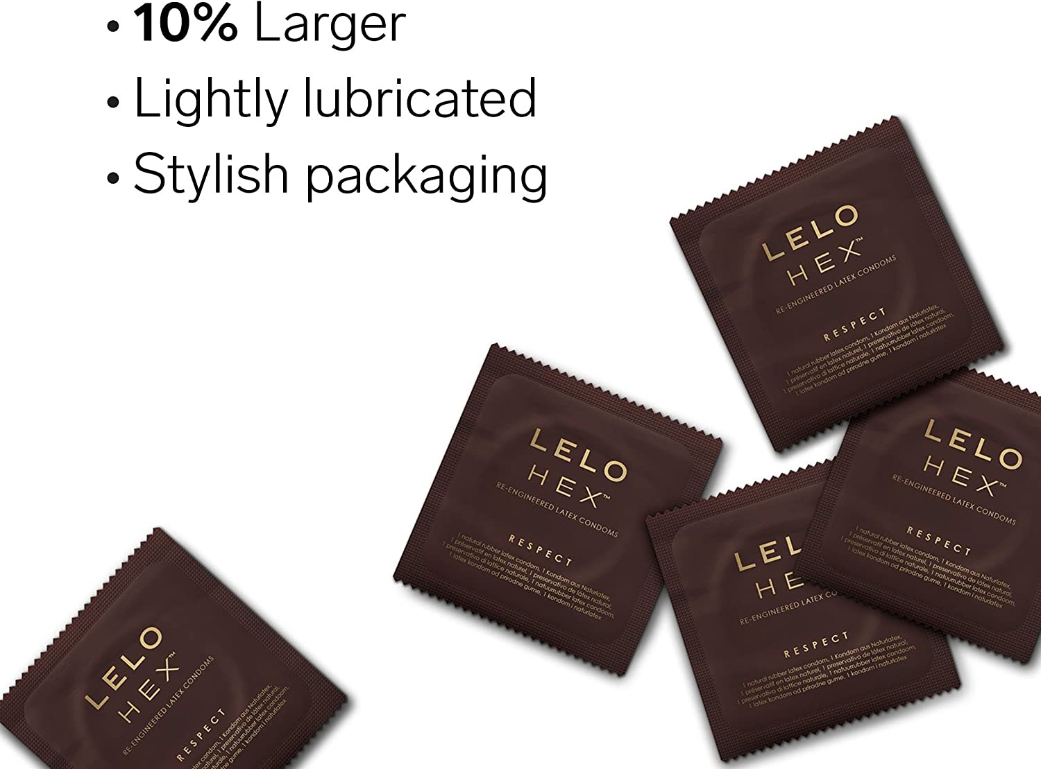 Чорна коробка з гексагональним візерунком та написом Lelo HEX Respect XL 36 шт