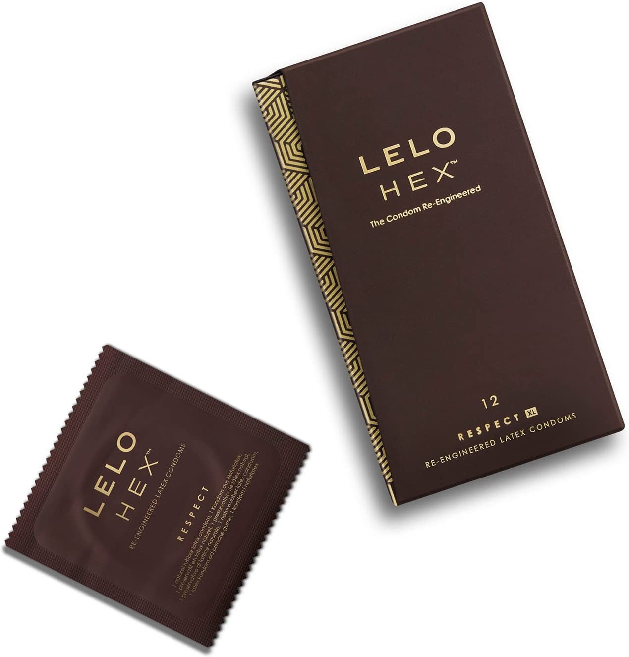 Черная матовая коробка Lelo HEX Respect XL с гексагональным узором и надписью 12 шт