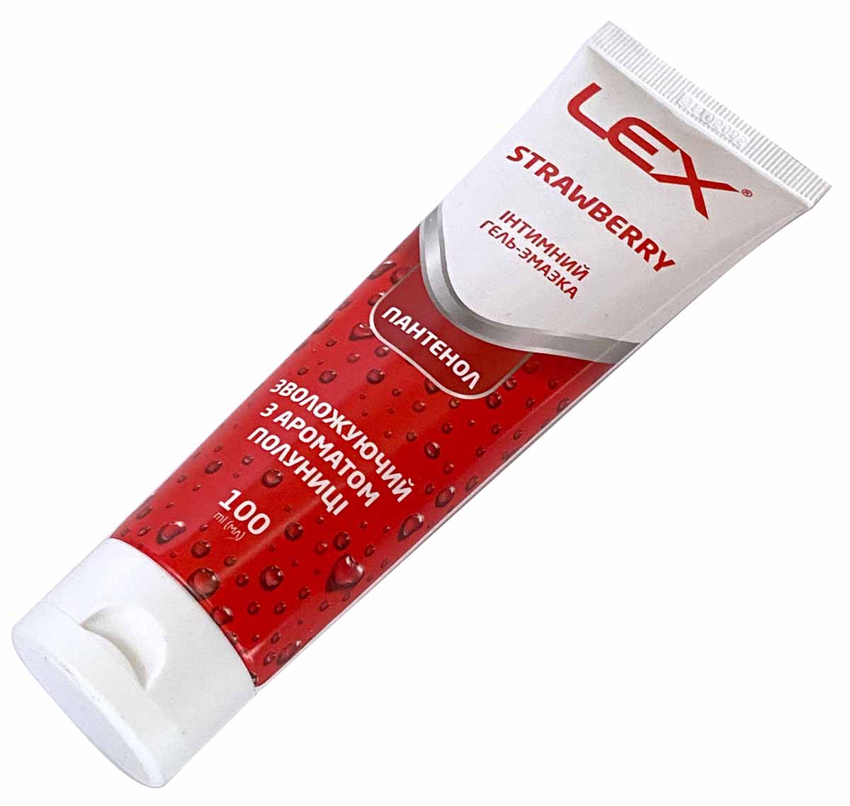 Прозрачный флакон с красным гелем Lex Strawberry 100мл, клубника, пантенол