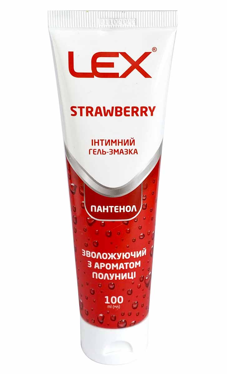 Яскраво-червоний тюбик лубриканту з полуничним дизайном LEX Gel Strawberry 100 мл